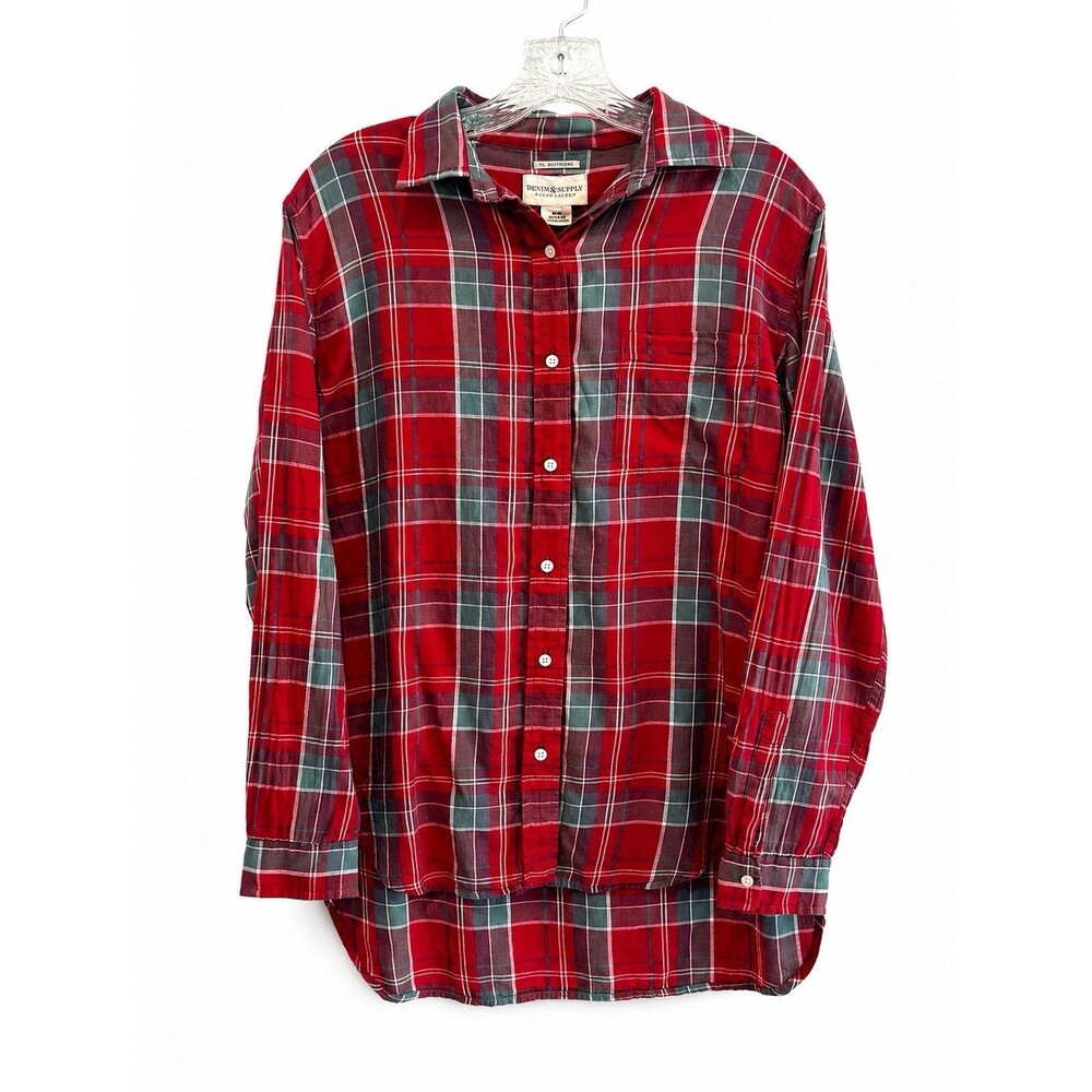 Ralph Lauren Denim & Supply RL Boyfriend Plaid Shirt Women M 100% Cotton Red